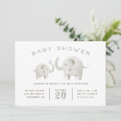 Schattige grijs Waterverf olifant Baby shower Kaart (Staand voorkant)