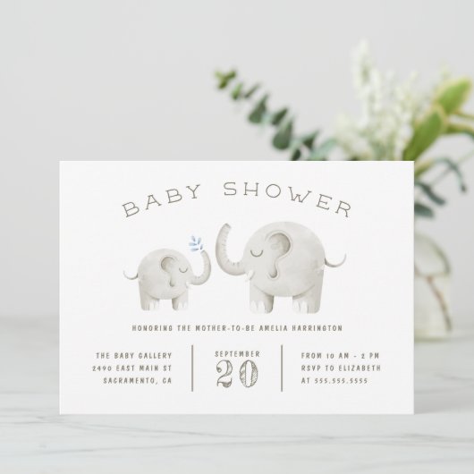 Schattige grijs Waterverf olifant Baby shower Kaart (Staand voorkant)