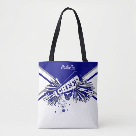 Schattige grijs, wit en blauw cheerleader ontwerp tote bag (Voorkant)