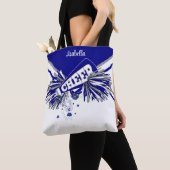 Schattige grijs, wit en blauw cheerleader ontwerp tote bag (Dichtbij)