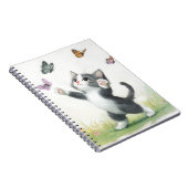 SCHATTIGE GRIJS & WIT KITTEN MET VLINDERS NOTITIEBOEK (Rechterzijde)