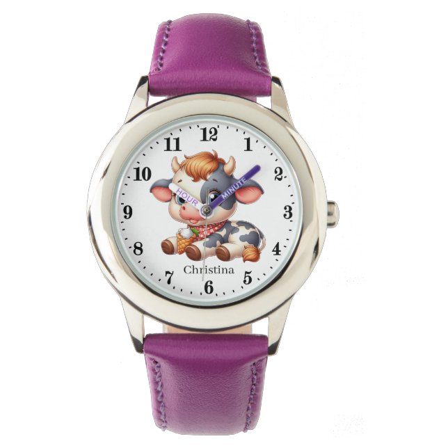 Schattige grijs wit koe liefhebbers horloge (Voorkant)