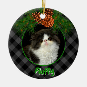 Schattige grijs zwart plaid pinecone pet foto temp keramisch ornament