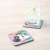 Schattige grijsachtige katten miauw liefde geperso bier onderzetter (Rechterzijde)