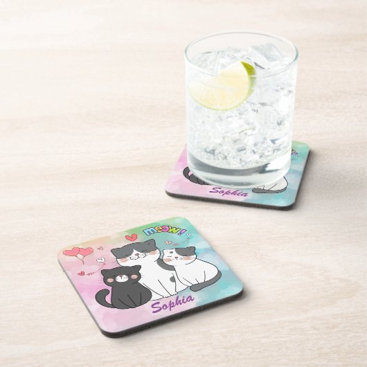 Schattige grijsachtige katten miauw liefde geperso bier onderzetter (Rechterzijde)