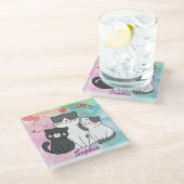 Schattige grijsachtige katten miauw liefde geperso glazen onderzetter (Schuin)