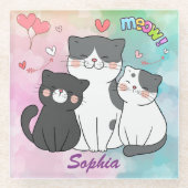 Schattige grijsachtige katten miauw liefde geperso glazen onderzetter (Voorkant)