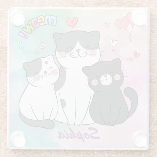 Schattige grijsachtige katten miauw liefde geperso glazen onderzetter (Achterkant)
