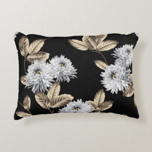 schattige grijze bloemen met bruin bladpatroon op accent kussen