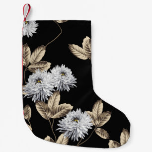 schattige grijze bloemen met bruin bladpatroon op  kleine kerstsok