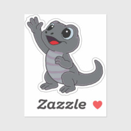 Schattige grijze cartoonhagedis voor waterfles sticker