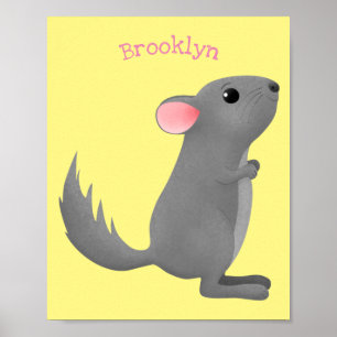 Schattige grijze chinchilla cartoonillustratie  poster
