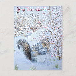 schattige grijze eekhoorn sneeuwscène natuurkunst briefkaart
