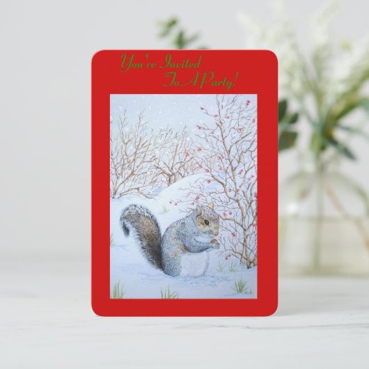 schattige grijze eekhoorn sneeuwscène natuurkunst kaart (Staand voorkant)