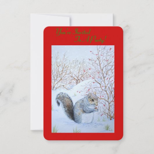 schattige grijze eekhoorn sneeuwscène natuurkunst kaart (Voorkant)