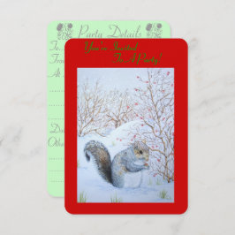 schattige grijze eekhoorn sneeuwscène natuurkunst kaart