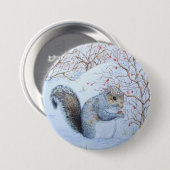 schattige grijze eekhoorn sneeuwscène natuurkunst ronde button 7,6 cm (Voorkant /achterkant)
