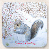 schattige grijze eekhoornsneeuwscène in wild bier onderzetter (Voorkant)