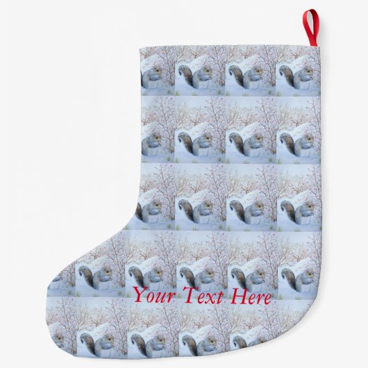 schattige grijze eekhoornsneeuwscène in wild grote kerstsok (Achterkant)