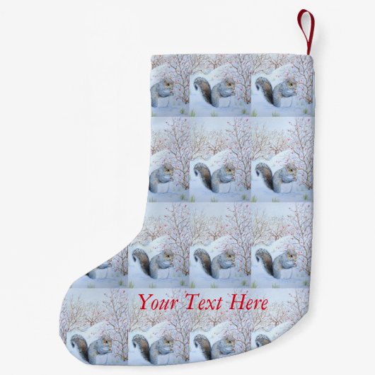 schattige grijze eekhoornsneeuwscène in wild kleine kerstsok (Achterkant)