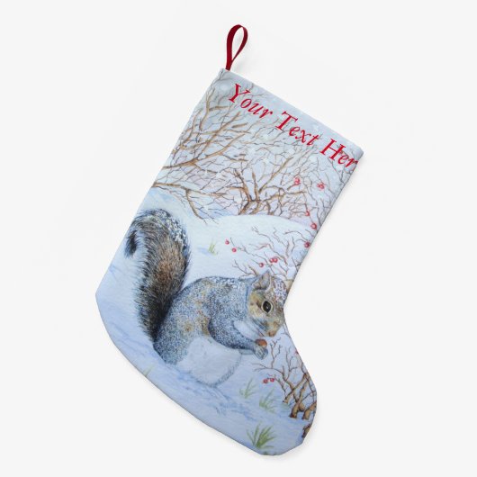 schattige grijze eekhoornsneeuwscène in wild kleine kerstsok (Voorkant (Hangend))