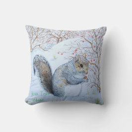 schattige grijze eekhoornsneeuwscène in wild kussen