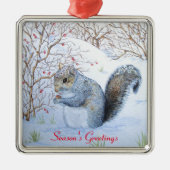schattige grijze eekhoornsneeuwscène in wild metalen ornament (Voorkant)