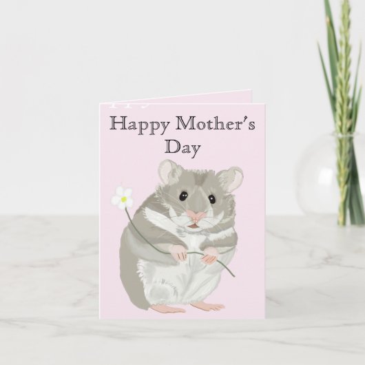 Schattige grijze en witte hamster met een bloem kaart (Voorkant)
