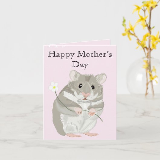 Schattige grijze en witte hamster met een bloem kaart (Gele Bloem)