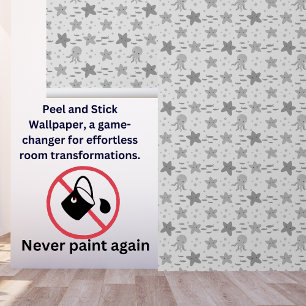 Schattige grijze en witte kinderlijke zeester inkt behang