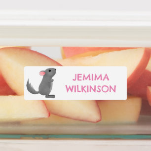 Schattige grijze gepersonaliseerde chinchilla cart labels