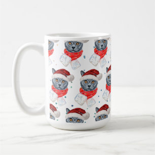 Schattige Grijze Kat Aquarel met Sjaal Koffiemok