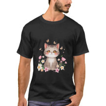Schattige Grijze Kat in Bloementuin Vlinders Kunst