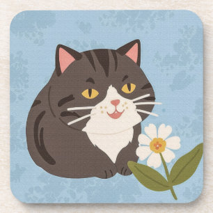 Schattige Grijze Kat met een Kamille Bloem Bier Onderzetter
