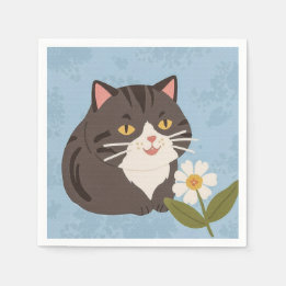 Schattige grijze kat met een kamillebloem servet