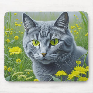 Schattige Grijze Kat met Gele Ogen Ai Kunst Muismat