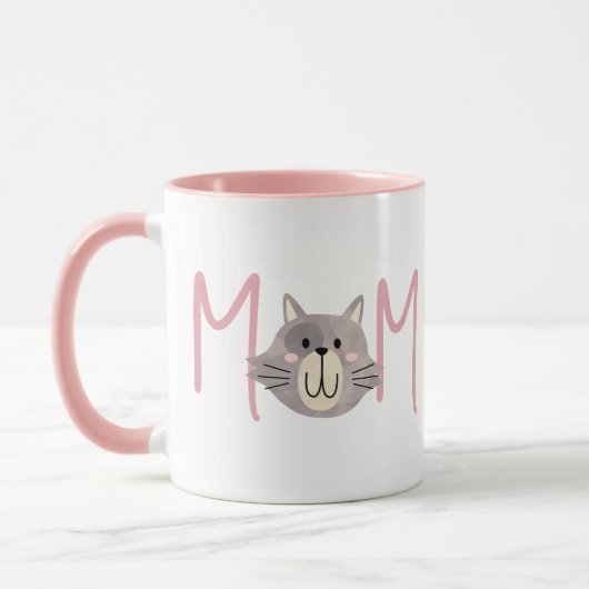 Schattige Grijze Kat Moeder Blush Roze Moederdag Mok (Links)