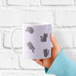 Schattige Grijze Kat Paarse Mok | Kawaii Katten