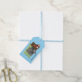 Schattige Grijze Kat Teddybeer Grappig Blauw Cadeaulabel (Met Touw)