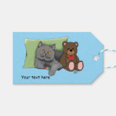 Schattige Grijze Kat Teddybeer Grappig Blauw Cadeaulabel (Voorkant (Horizontaal))