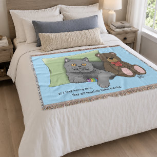 Schattige Grijze Kat Teddybeer Grappig Blauw Deken