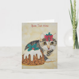 schattige grijze keukenkat gekleed voor kerstmis feestdagen kaart