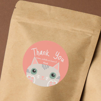 Schattige Grijze Kitten Bedankt | Klein Bedrijf Ronde Sticker