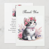 Schattige Grijze Kitten Meisjes Verjaardag Bedankt Notitiekaartje (Voorkant / Achterkant)