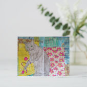 Schattige grijze kitty mixed media collage briefkaart (Staand voorkant)