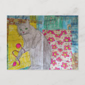 Schattige grijze kitty mixed media collage briefkaart (Voorkant)
