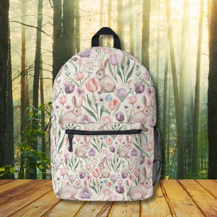 Schattige Grijze Konijn met Kleurrijke Tulpen Bedrukte Rugzak