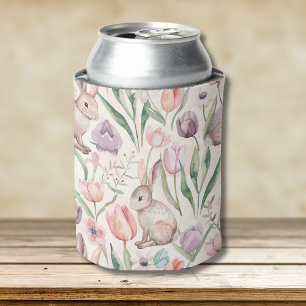Schattige Grijze Konijn met Kleurrijke Tulpen Blikjeskoeler