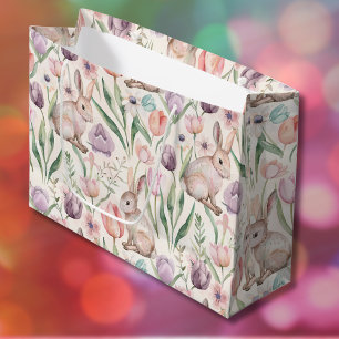 Schattige Grijze Konijn met Kleurrijke Tulpen Groot Cadeauzakje