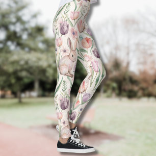Schattige Grijze Konijn met Kleurrijke Tulpen Leggings